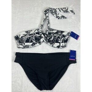 Apt. 9 2-pc Bikini Bandeau Halter Hipster Bottom Black White Size XXL 20 NWT